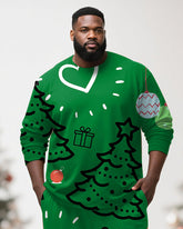Big & Tall Men's Christmas Tree Green Graffiti Print Long Sleeve T-Shirt Pants Set